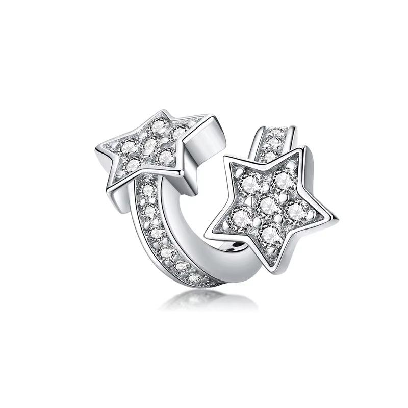 925 Sterling Silver Crystal Pave - Stars Charm