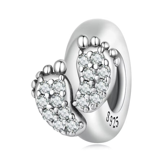 925 Sterling Silver Baby Pave Foot Print Charm